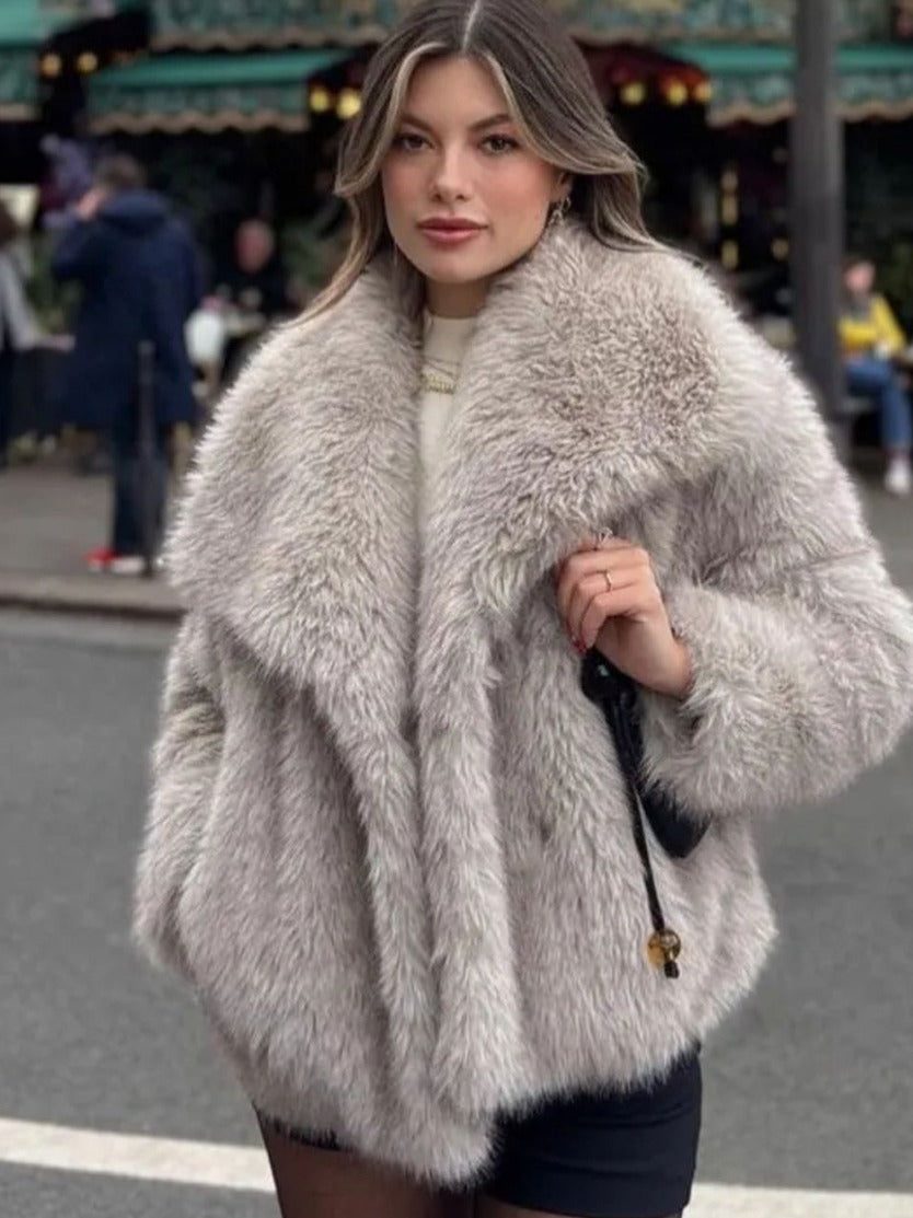 Winter Plush Coat Thicken Lapel Outwear
