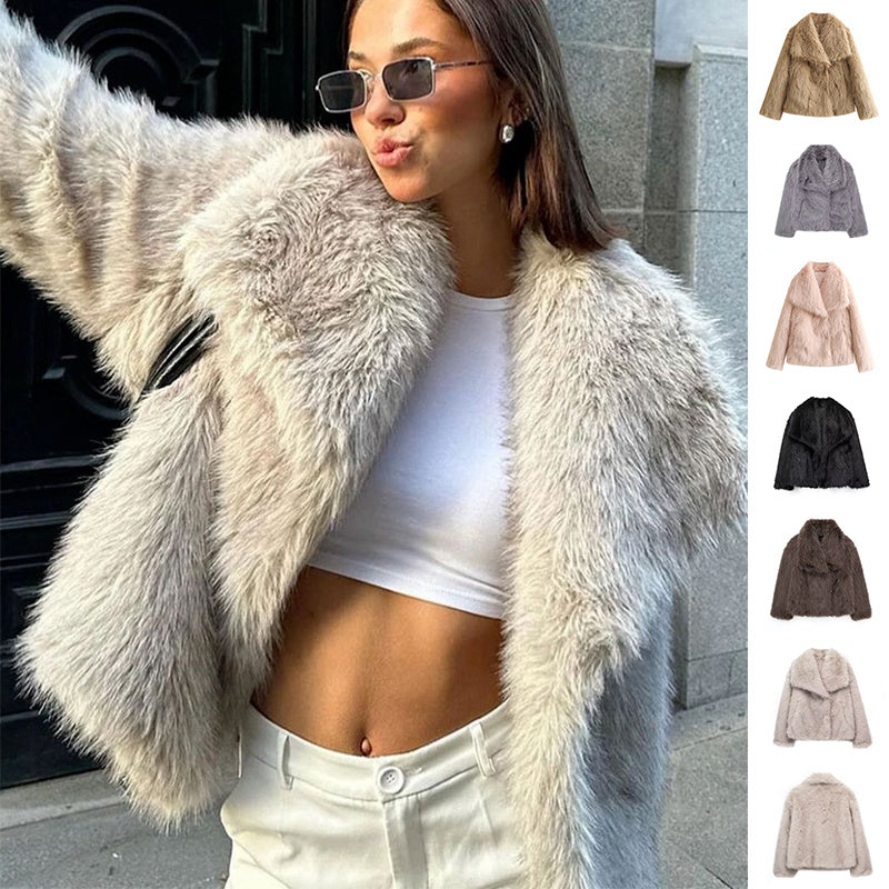 Winter Plush Coat Thicken Lapel Outwear