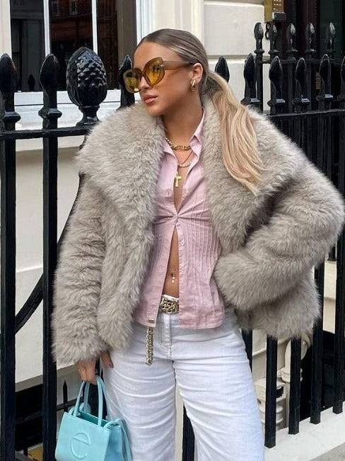 Winter Plush Coat Thicken Lapel Outwear