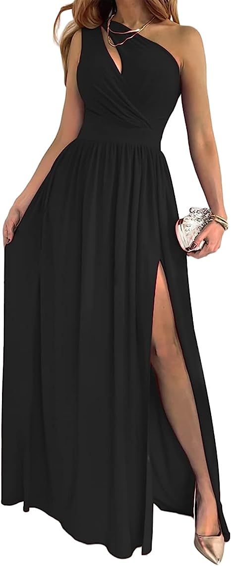 One Shoulder High Split Cutout Dress
