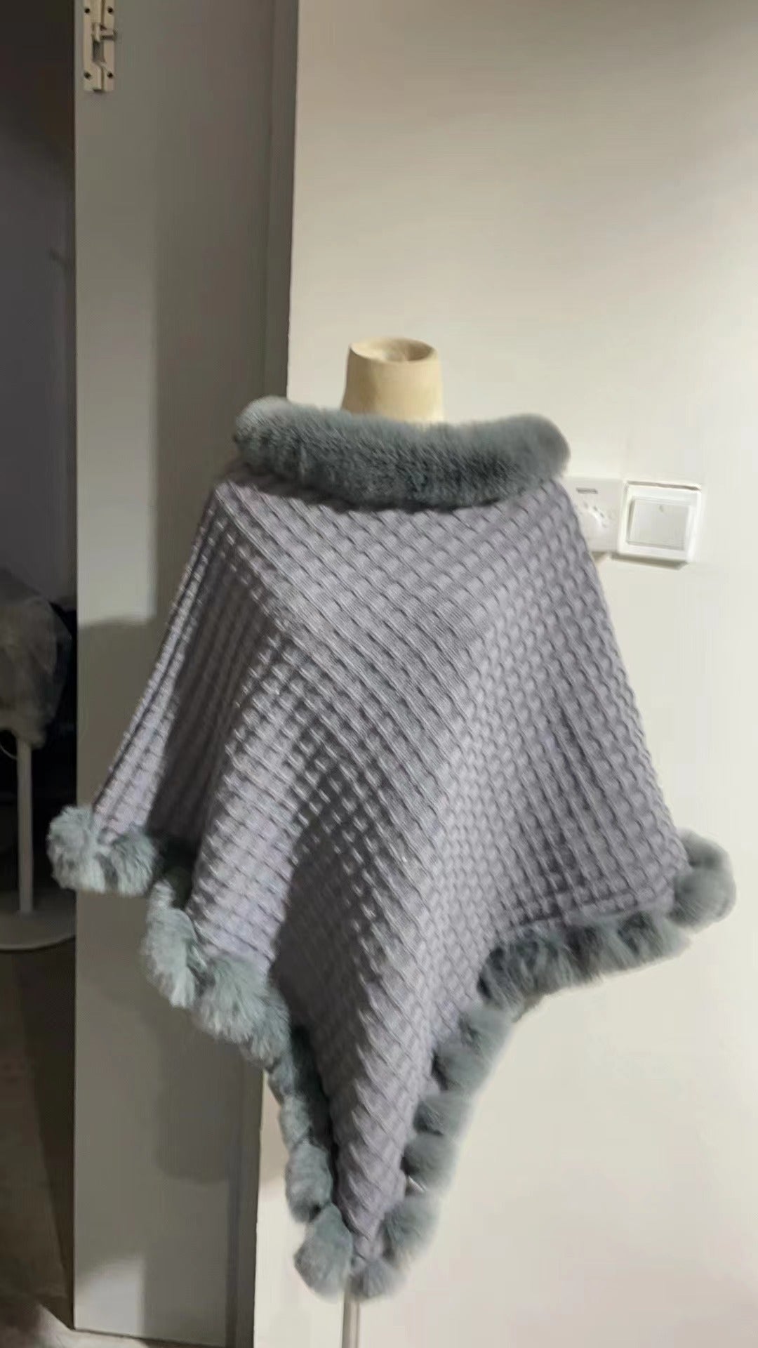 Rex Rabbit Fur Collar Shawl Cape