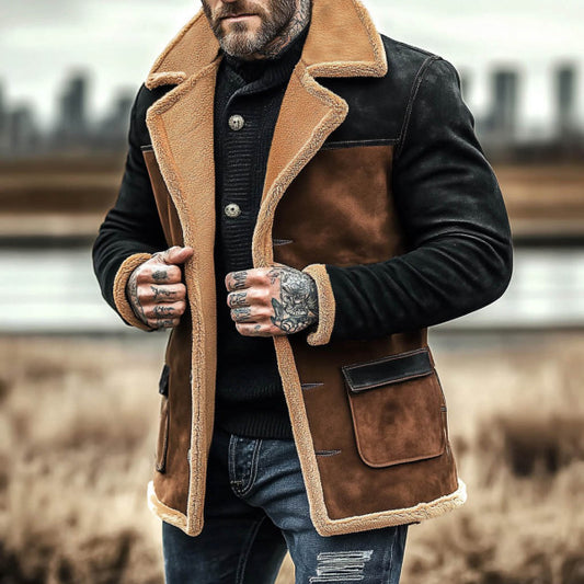 Winter Men's Vintage Suede Color Matching Casual Jacket