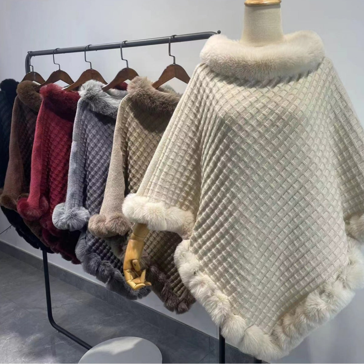 Rex Rabbit Fur Collar Shawl Cape