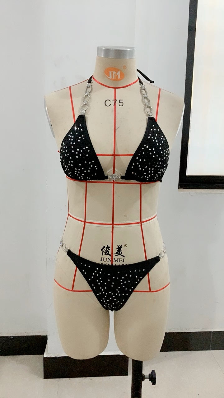 Solid Color Strap Hot Diamond Split Women's Swimwear