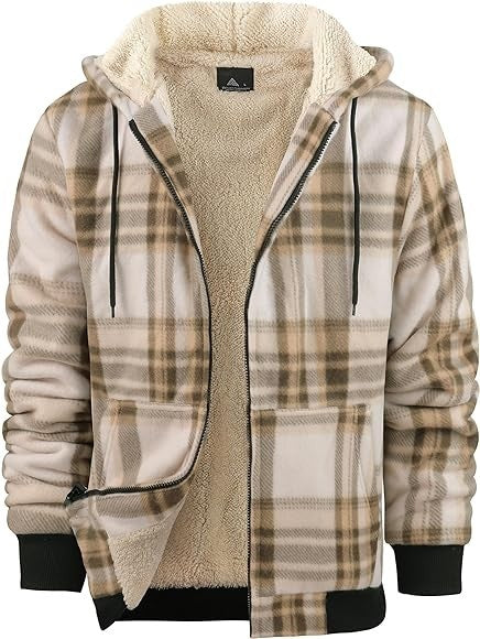 Men's Plaid Print Hooded Zip-Up Jacket