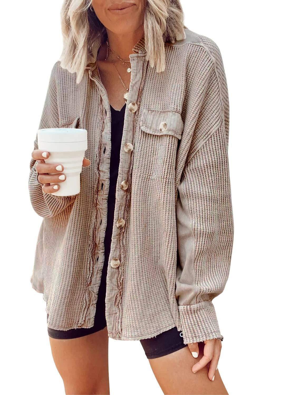 Button Shirt Jacket Women Lapel Long Sleeve