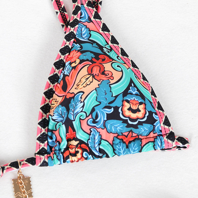 Retro 4-color Printed Women's Swimwear Bikini