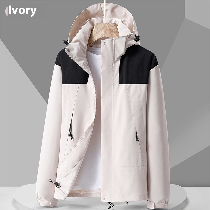 Hooded Windbreaker Unisex Colorblock Zip-up