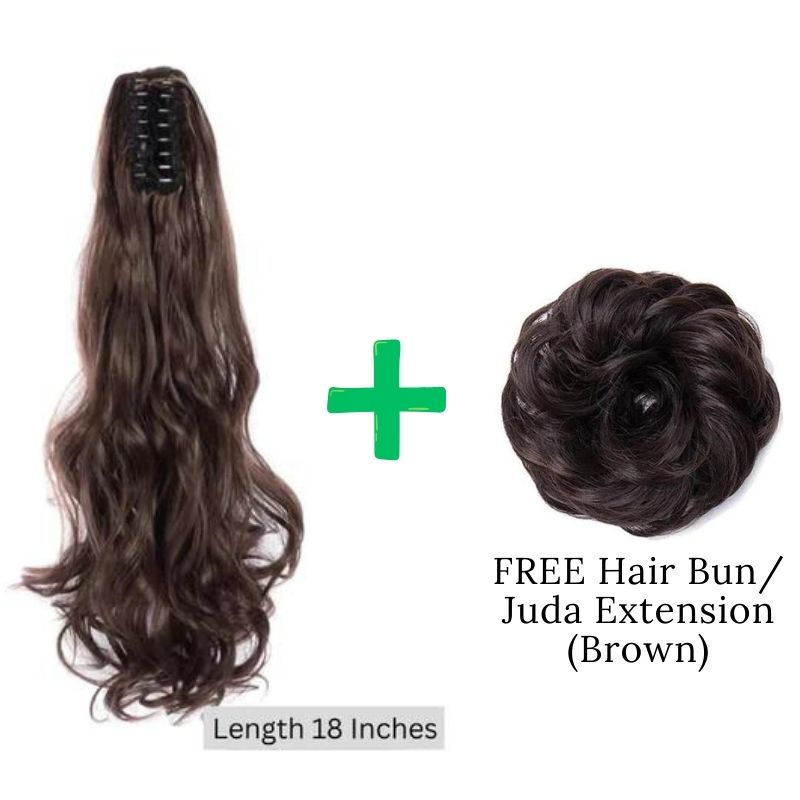 18 Inch Ponytail Hair Extension + FREE Hair Bun Extension