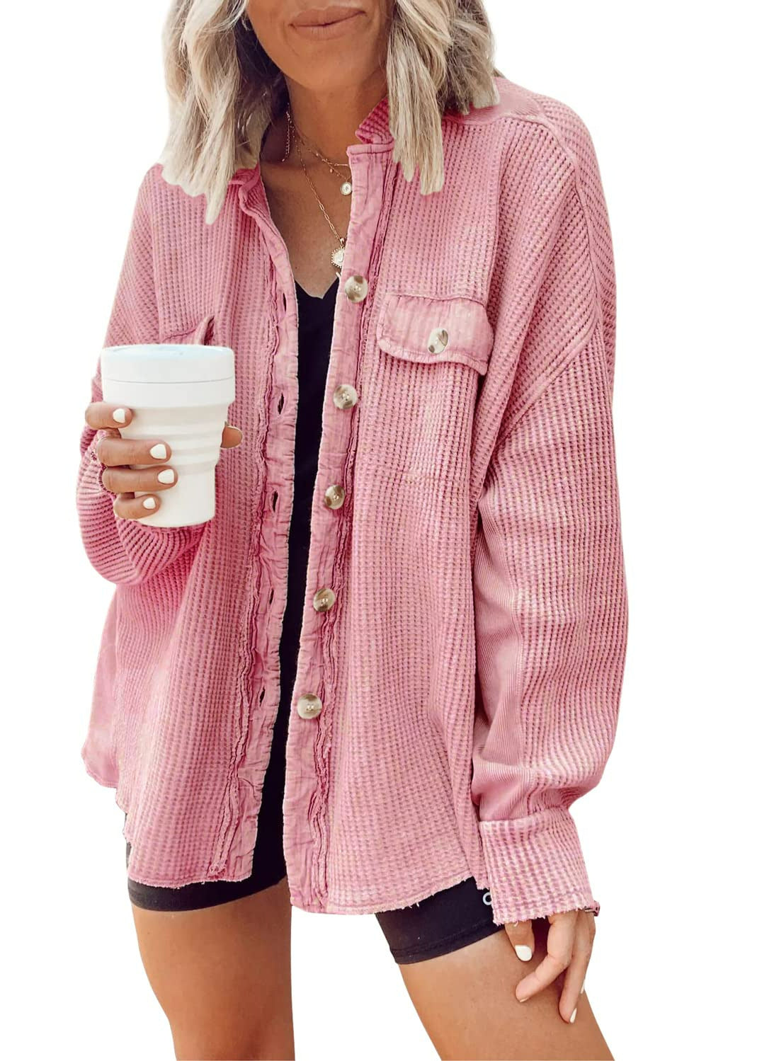 Button Shirt Jacket Women Lapel Long Sleeve