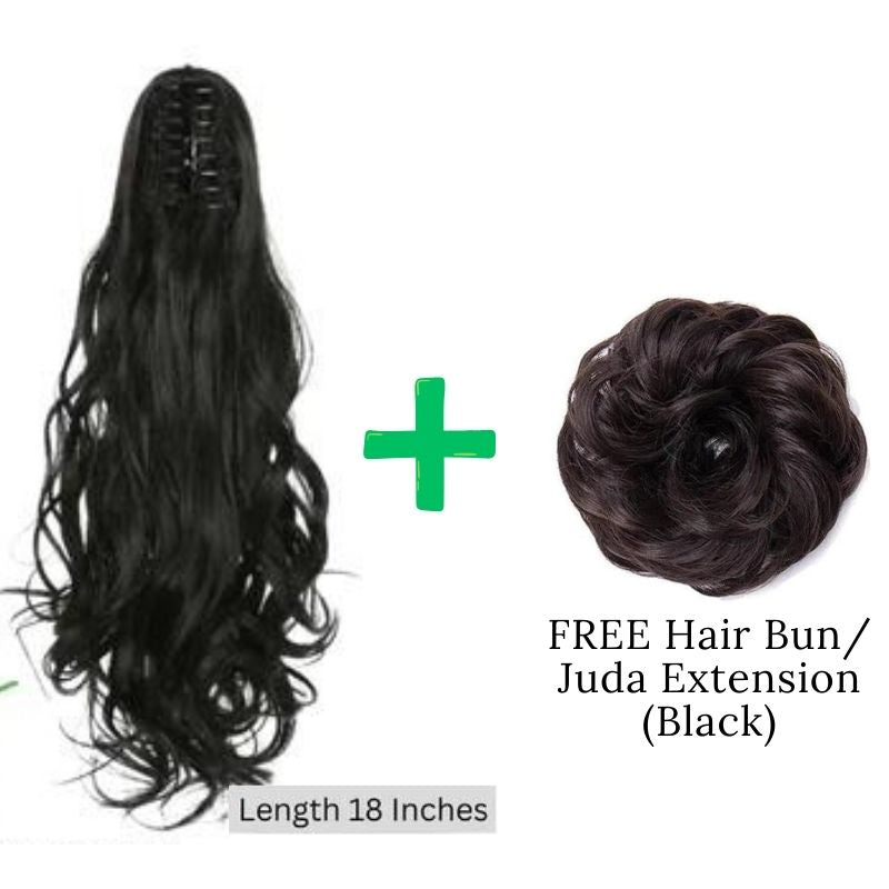 18 Inch Ponytail Hair Extension + FREE Hair Bun Extension