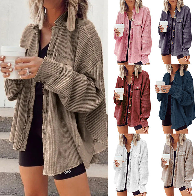 Button Shirt Jacket Women Lapel Long Sleeve