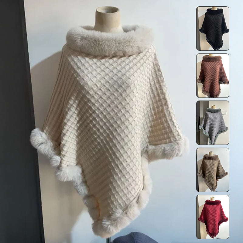 Rex Rabbit Fur Collar Shawl Cape