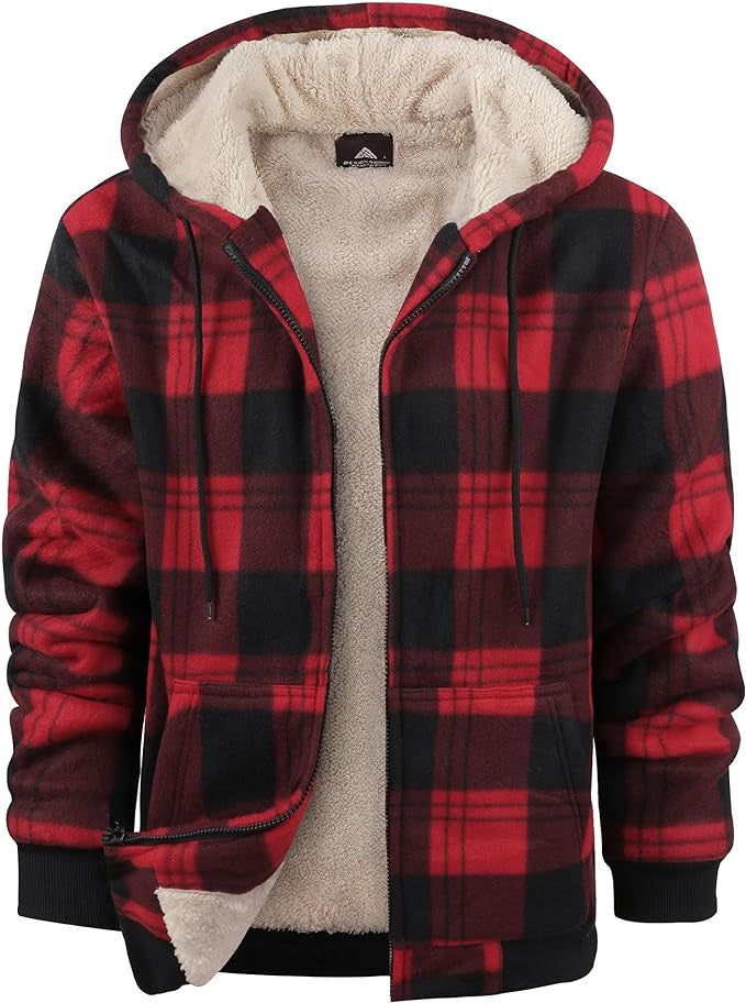 Men's Plaid Print Hooded Zip-Up Jacket