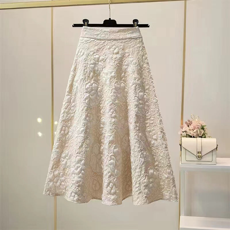 High Waist Hollow-out Floral Large Swing Umbrella Skirt