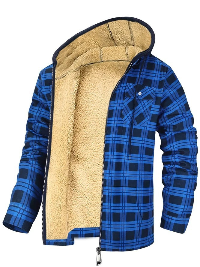 Men's Plaid Print Hooded Zip-Up Jacket