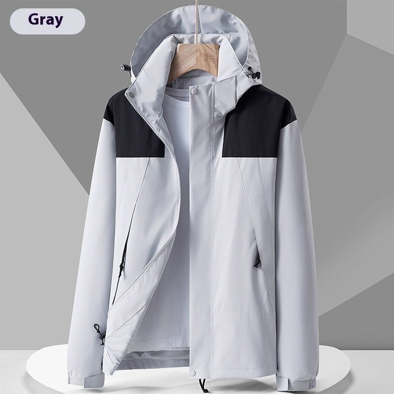 Hooded Windbreaker Unisex Colorblock Zip-up