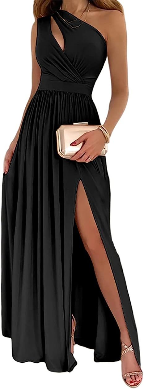 One Shoulder High Split Cutout Dress