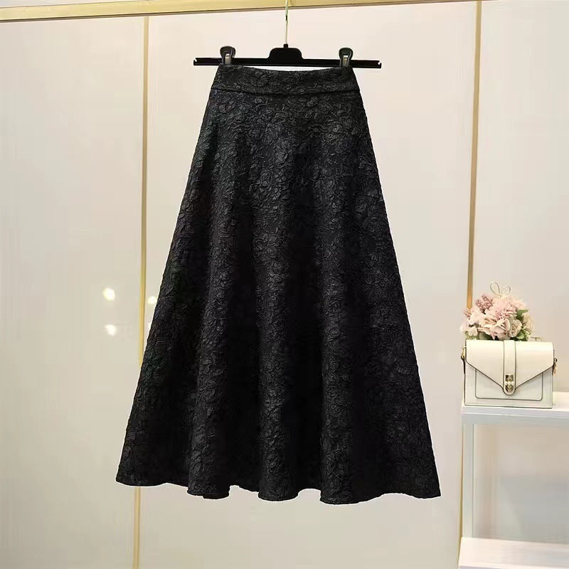 High Waist Hollow-out Floral Large Swing Umbrella Skirt