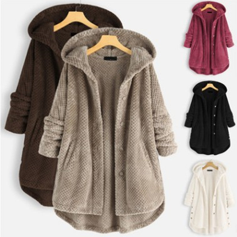 Pure Color Hooded Double-sided Velvet Sweatshirt Coat