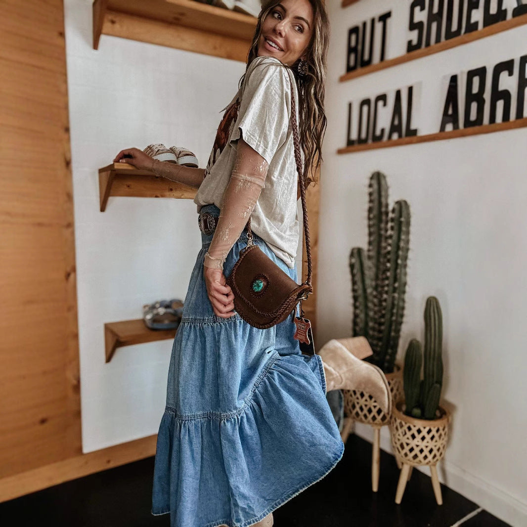 Bohemian A- Line Layered Cake Denim Skirt