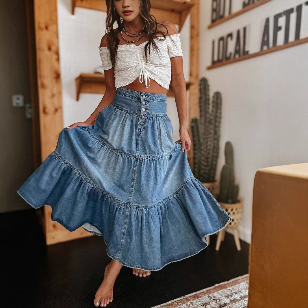 Bohemian A- Line Layered Cake Denim Skirt