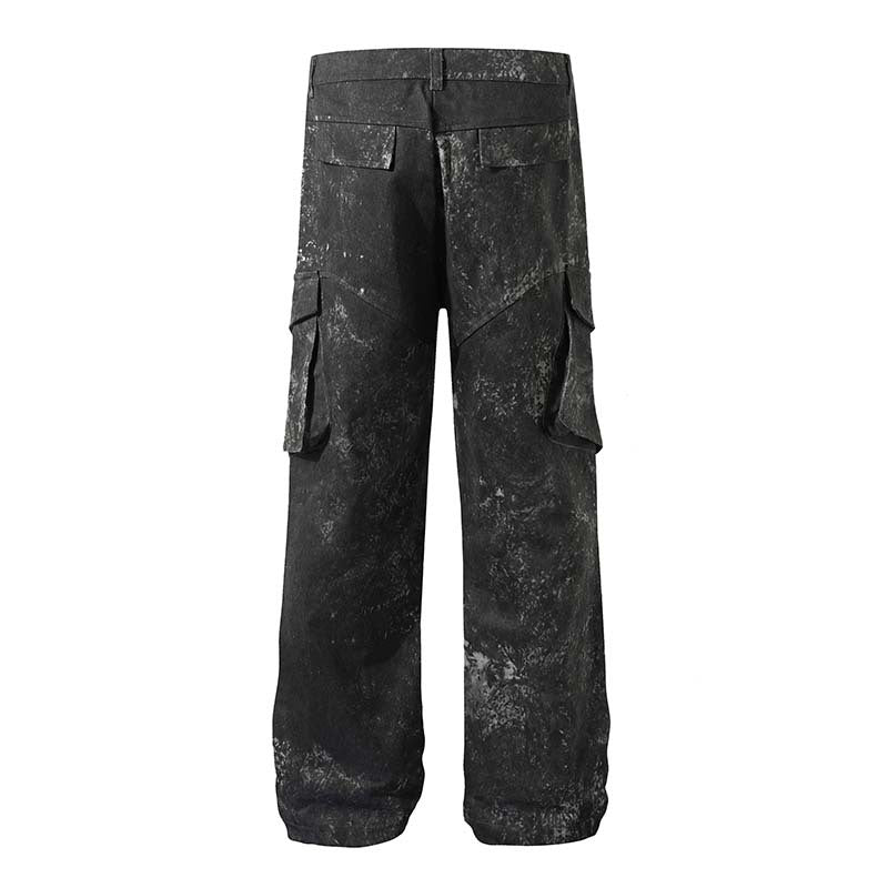 Men's High Street American Splash-ink Distressed Pleated Multi-pocket Cargo Pants