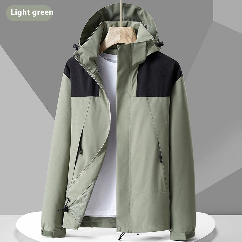 Hooded Windbreaker Unisex Colorblock Zip-up