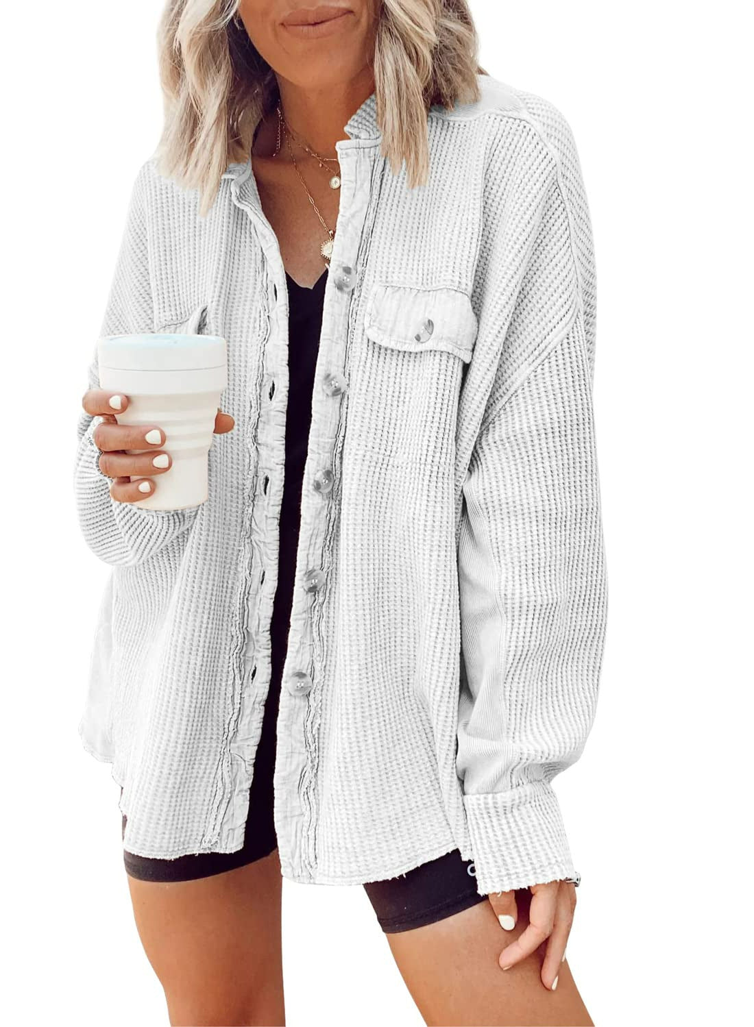 Button Shirt Jacket Women Lapel Long Sleeve