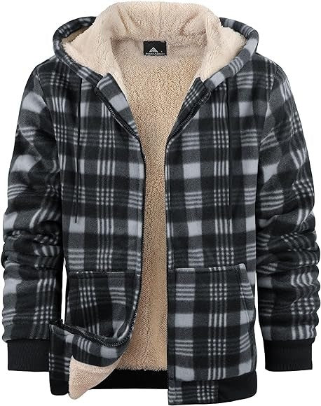 Men's Plaid Print Hooded Zip-Up Jacket