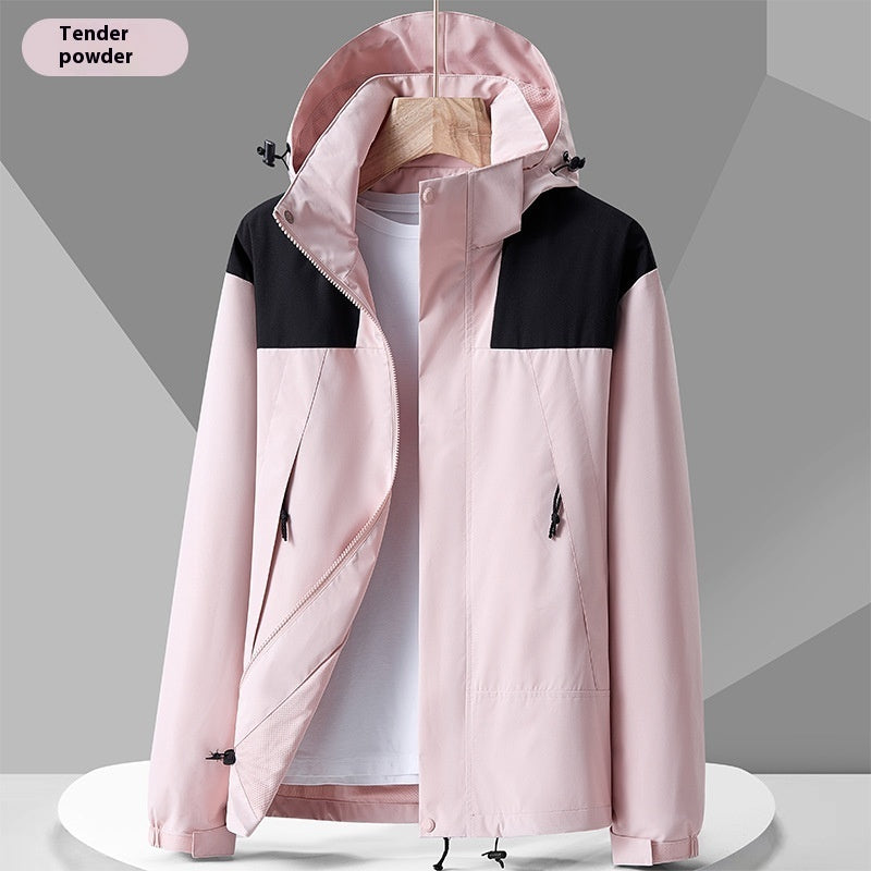 Hooded Windbreaker Unisex Colorblock Zip-up