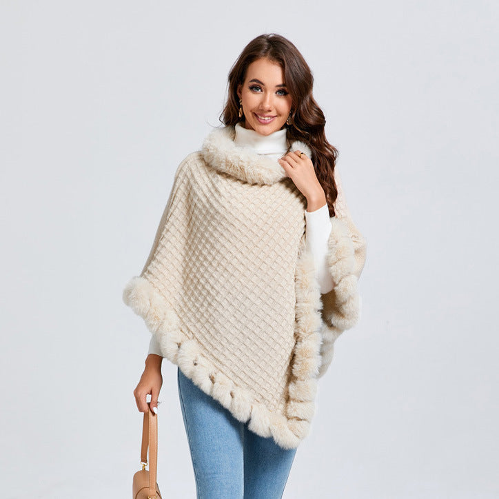 Rex Rabbit Fur Collar Shawl Cape