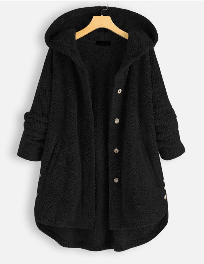 Pure Color Hooded Double-sided Velvet Sweatshirt Coat