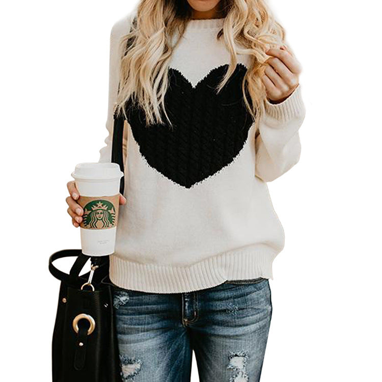 Love Printed Pullover Sweater For Women