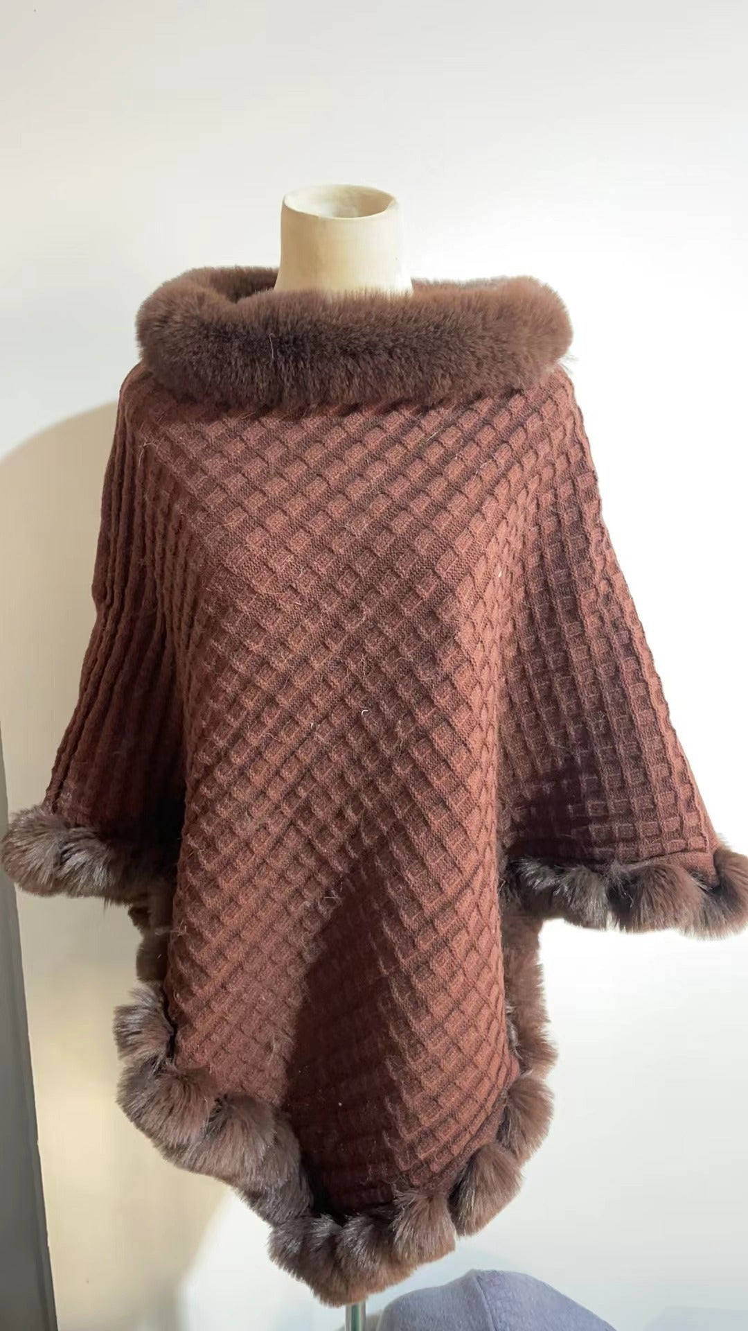 Rex Rabbit Fur Collar Shawl Cape