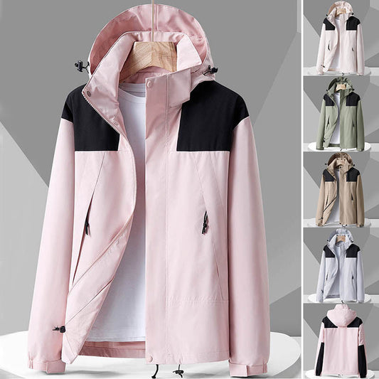 Hooded Windbreaker Unisex Colorblock Zip-up